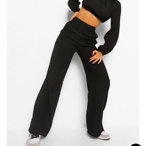 Textured pocket detail wide leg pants